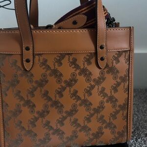 Coach Tan & Maroon Signature Satchel with Striped Detachable Strap